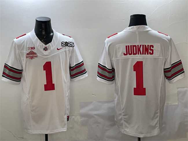 Mens Ohio State Buckeyes #1 Quinshon Judkins White 2025 CFP Final With National Champions Patch F.U.S.E. Vapor Limited Stitched Jersey->ohio state buckeyes->NCAA Jersey